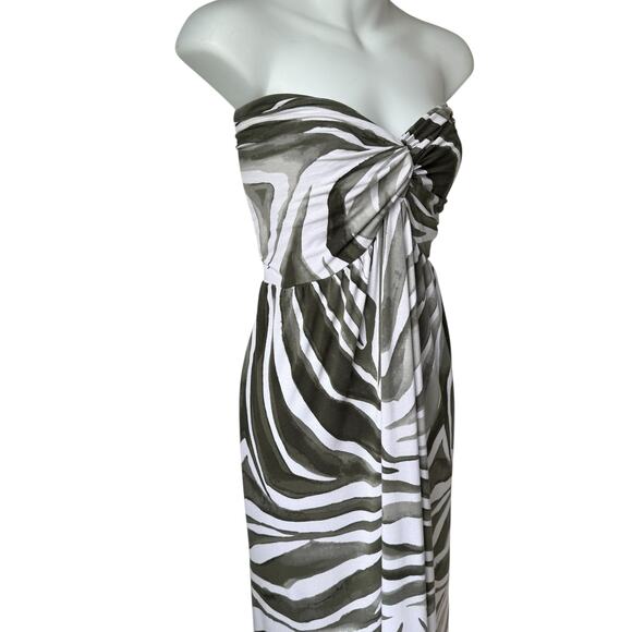 Tommy Bahama Strapless Maxi Dress Women's Large Green White Tropical Zebra Print - Picture 3 of 15